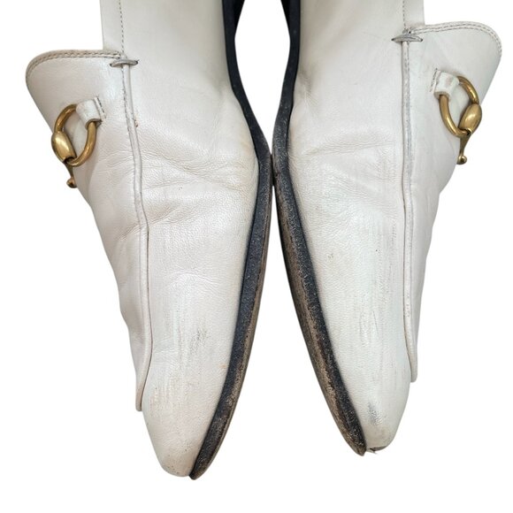GUCCI Brixton Ivory Cream Leather Classic Horsebit Slides Loafers Mules \\ 38 - Picture 10 of 13